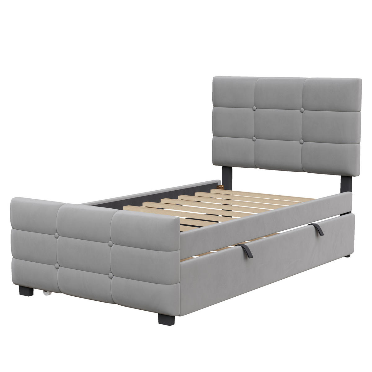 POLSTERBETT aus Samtstoff 90x190 cm in Grau mit ausziehbarem Bett - Grau, Textil (90/190cm) - Modfu