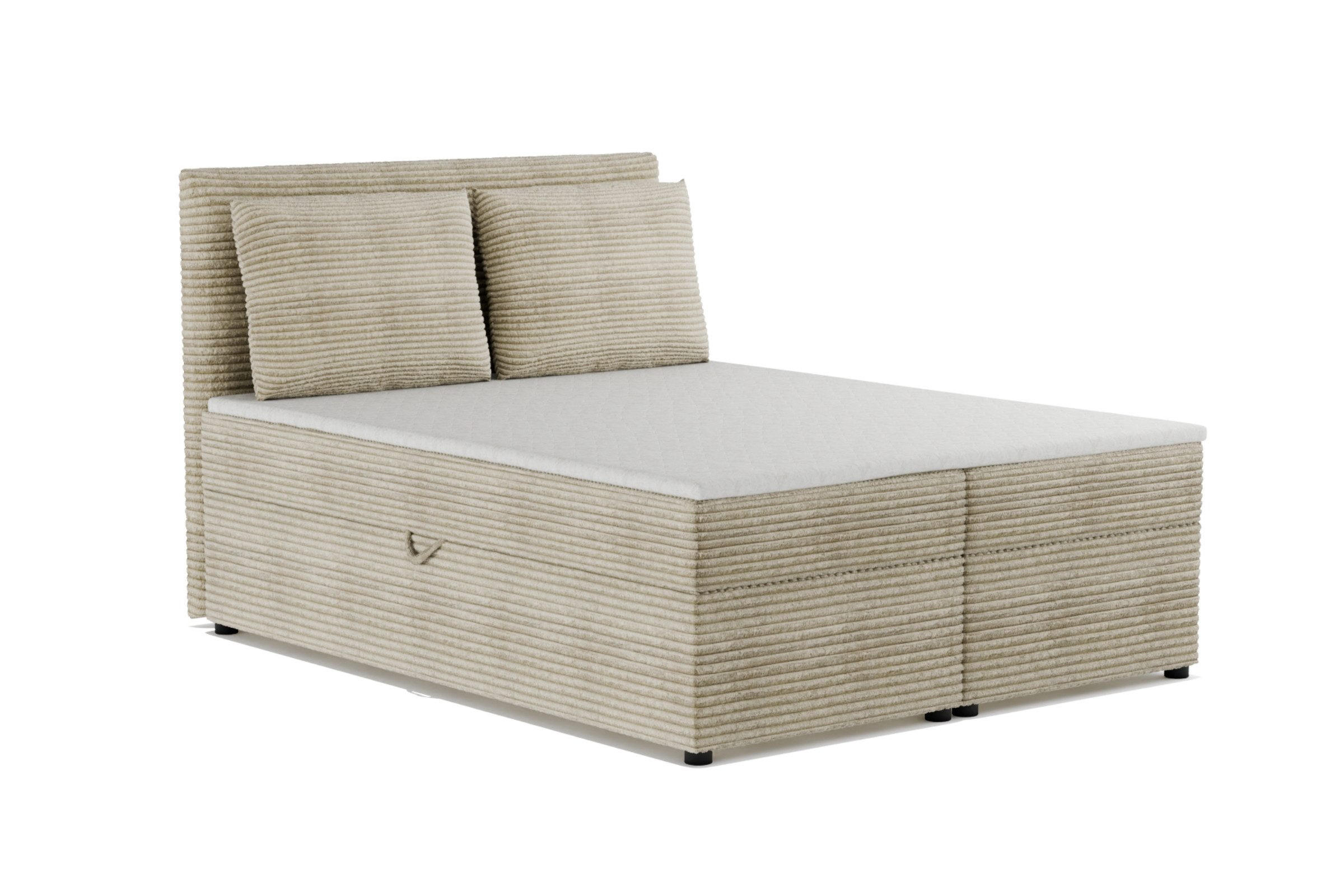 BOXBETT TAMI 180/200 in Cord Creme H4 - Creme, Holz/Holzwerkstoff (180/200cm) - Deine Möbel 24