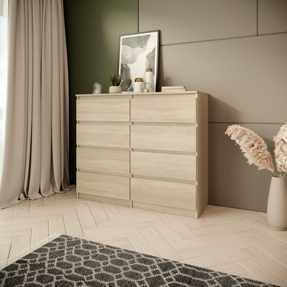 KOMMODE Look 100 cm mit acht Schubladen, eiche Sonoma - Sonoma Eiche, Holzwerkstoff (100/93/40cm) - Beautysofa