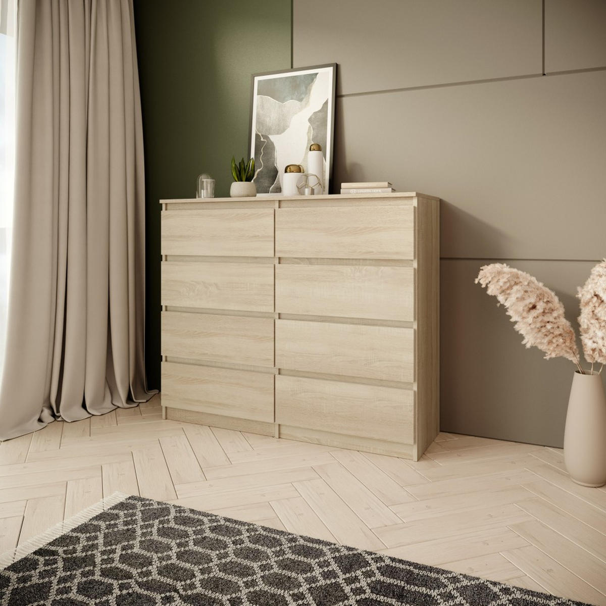 KOMMODE Look 100 cm mit acht Schubladen, eiche Sonoma - Sonoma Eiche, Holzwerkstoff (100/93/33cm) - Beautysofa