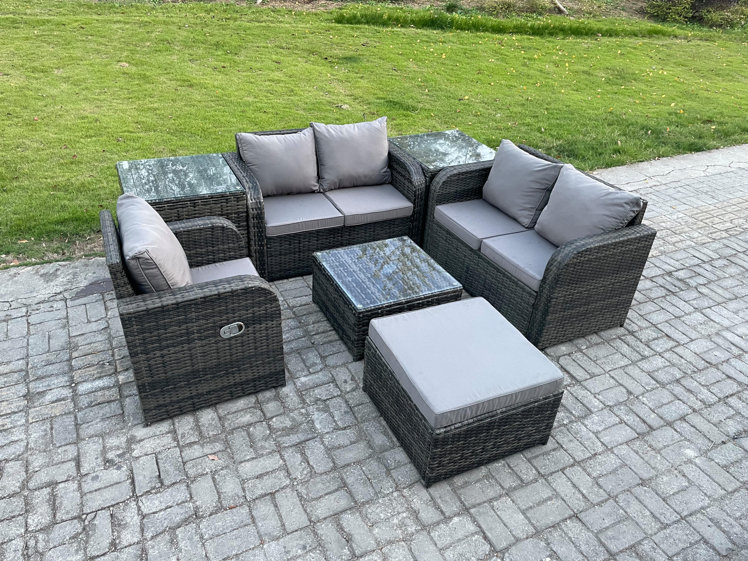 LOUNGEGARNITUR Polyrattan Dunkelgrau 6-Sitzer - Dunkelgrau, Metall - Fimous