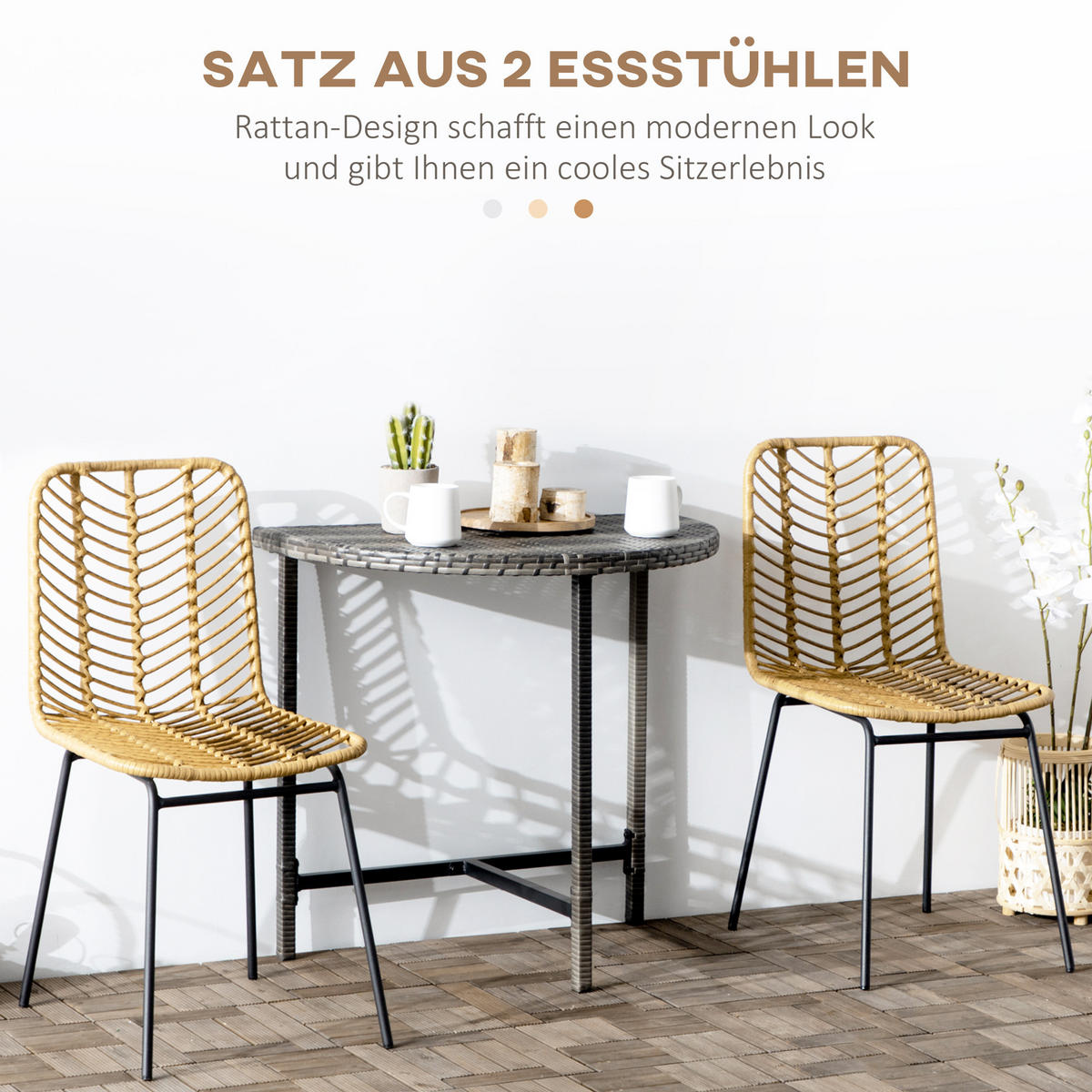 ESSZIMMERSTÜHLE, PE-Rattan, Stahl, Gelb - Gelb, Kunststoff (58/85/44cm) - HOMCOM
