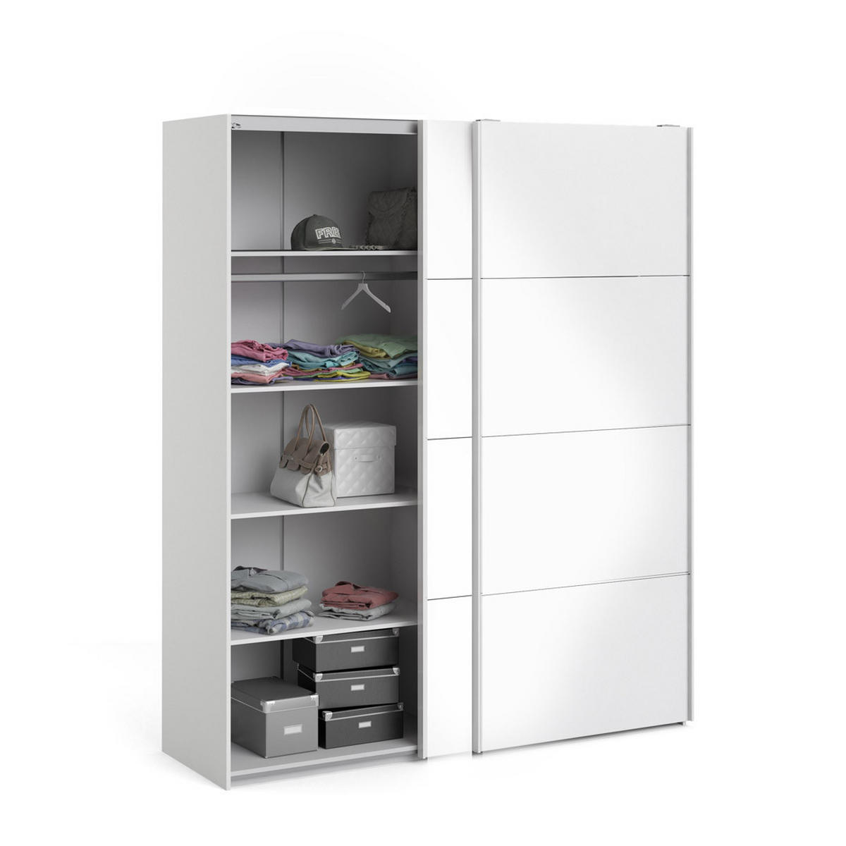 SCHWEBETÜRENSCHRANK weiß hochglanz - Weiß, Holzwerkstoff (183/221/61cm) - ebuy24