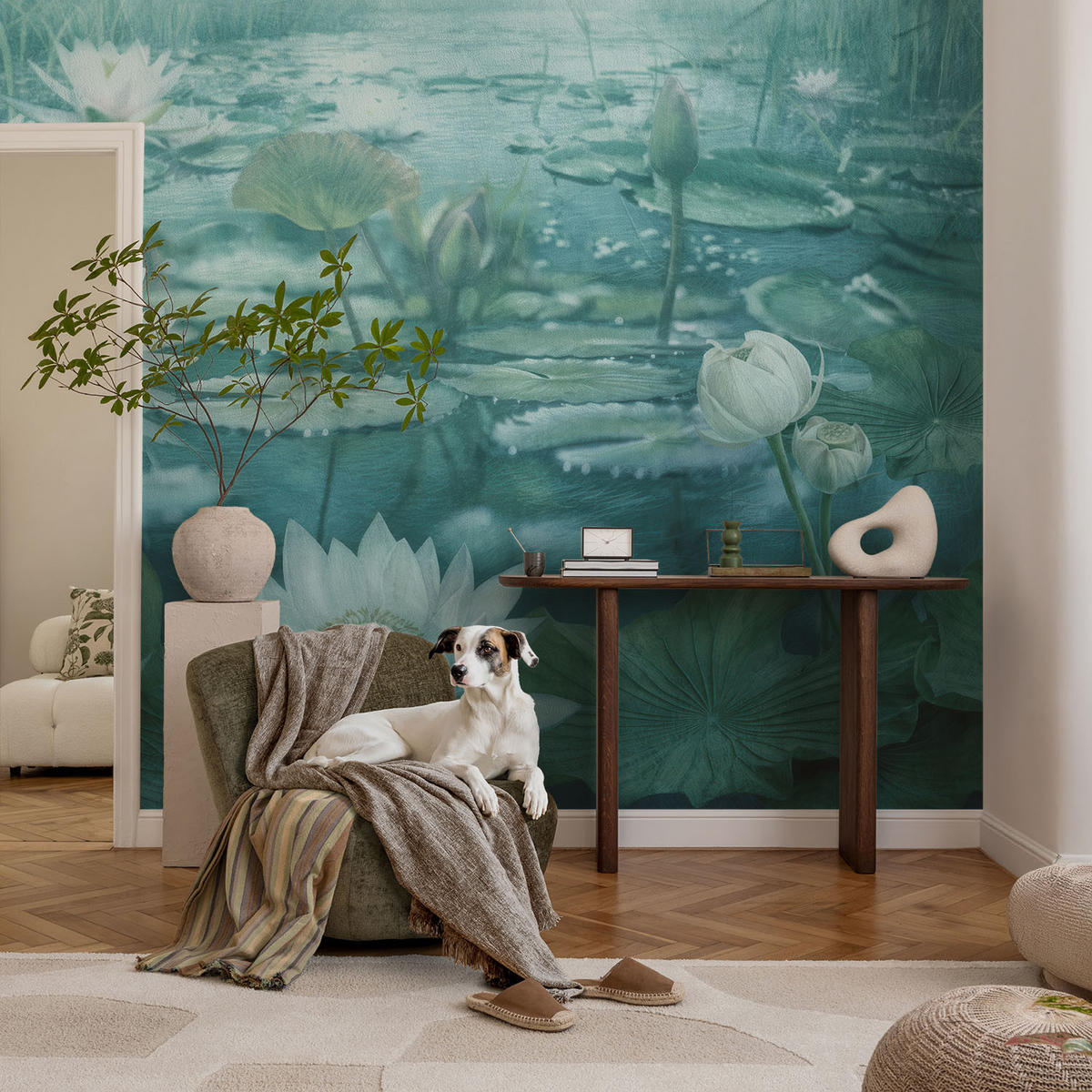 FOTOTAPETE 104x70 cm - Wasserblumen - Schwarz, Textil (104/70cm) - Wallfluent