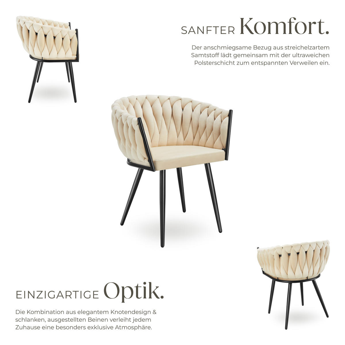 ESSZIMMERSTUHL 6er Set Astano 60 5 x 55 x 75 cm Sand - Sandfarben, Textil (60.5/75/55cm) - tectake