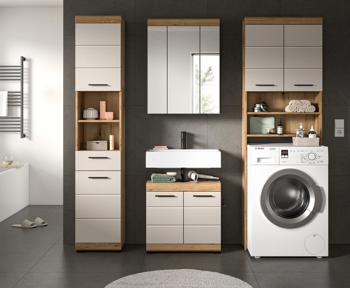 WASCHMASCHINENSCHRANK in Sand, Eiche matt 63 x 191 cm, Waschmaschinen Überbau mit viel Stauraum - Sandfarben/Kastanienfarben, Holzwerkstoff/Kunststoff (63/191/24cm) - Inn.Furn