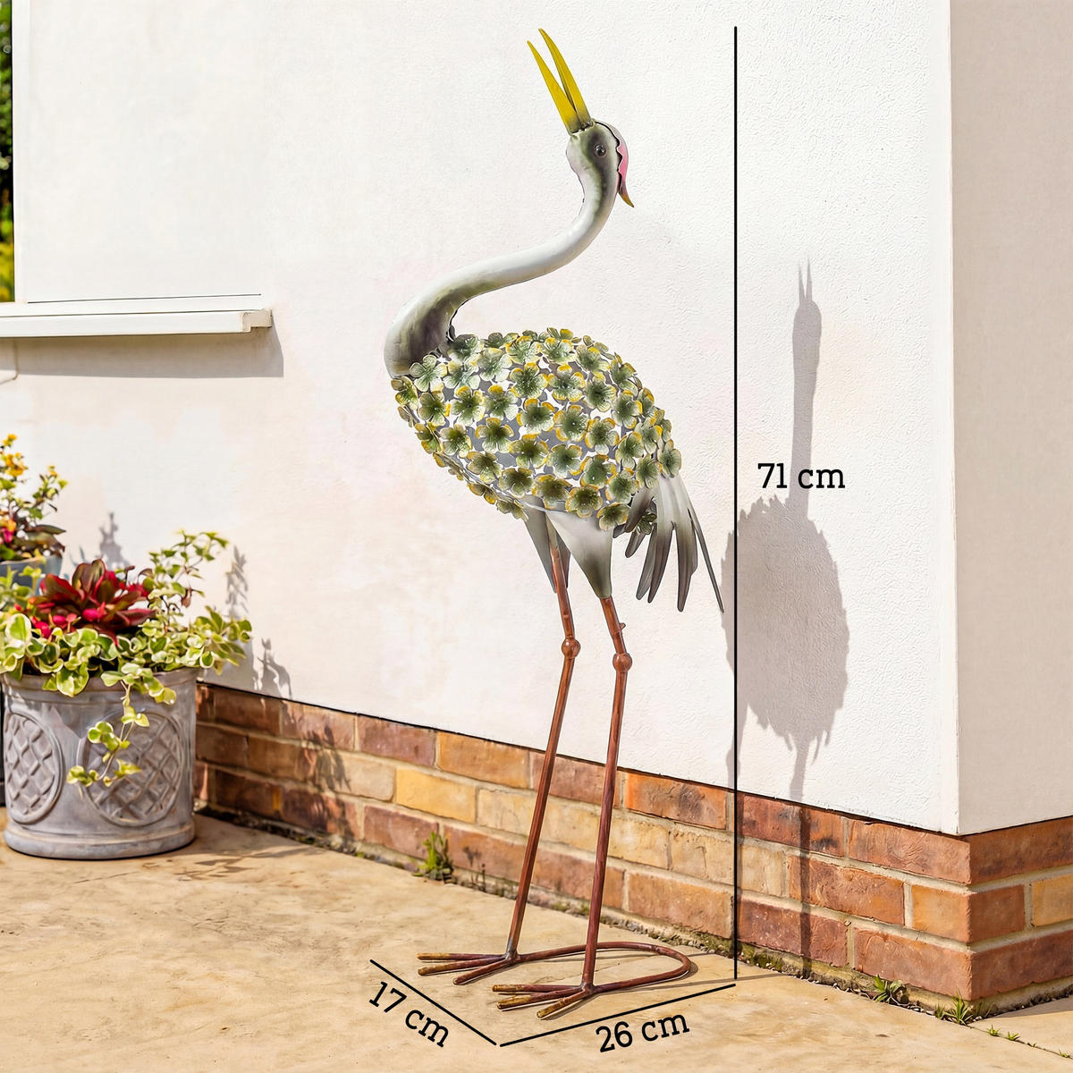 GARTENFIGUR DE-13857 Reiher-Skulptur, wetterfest Grün - Grün, Metall (17/71/26cm) - ComfortXL