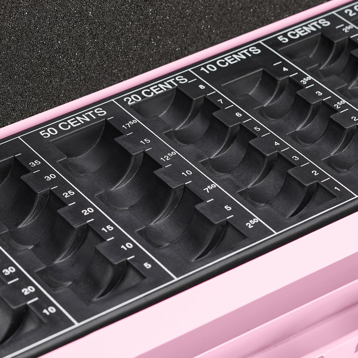 POKLADNIČKA na mince Euro - ružová, kov/plast (30.5/8.5/24.5cm) - Relaxdays