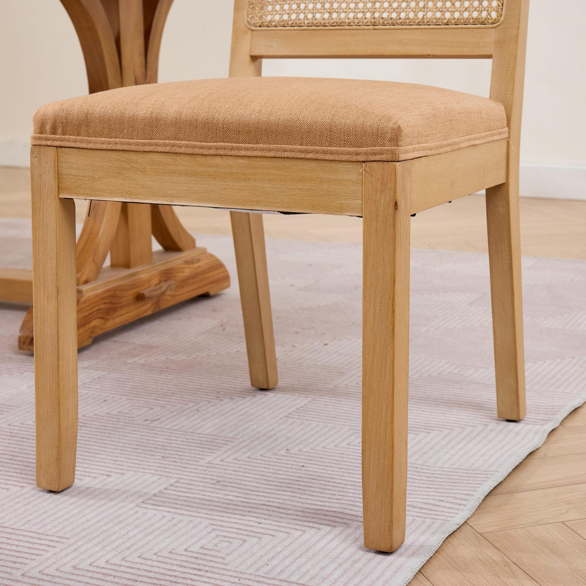 STUHL-SET DE-36363 2 Stück mit Rattan-Rückenlehne Beige - Cognac, Holz (48/86.5/56cm) - ComfortXL