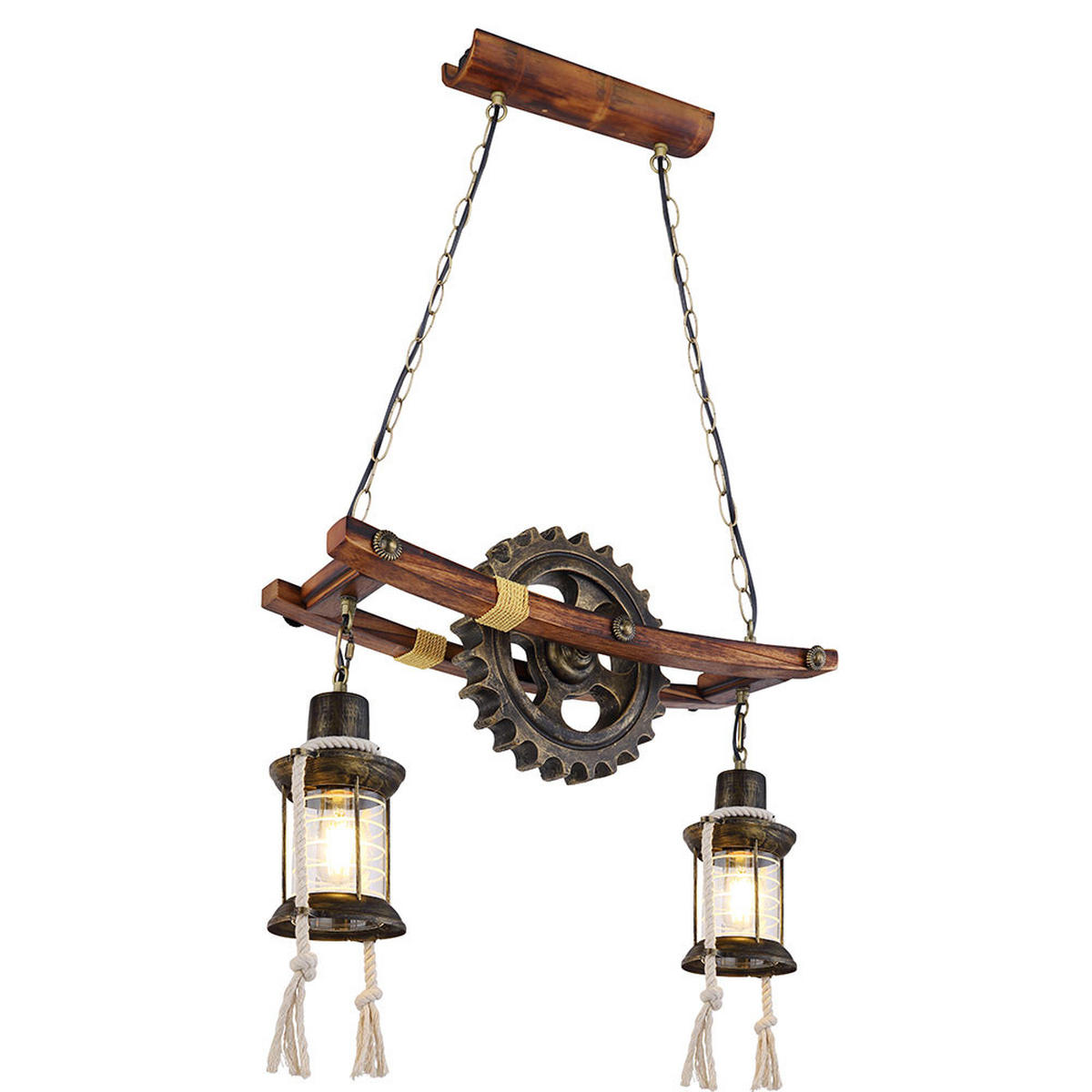 HÄNGELEUCHTE Holz Braun Steampunk Design - Braun, Holz (62/20/110cm) - Globo Lighting