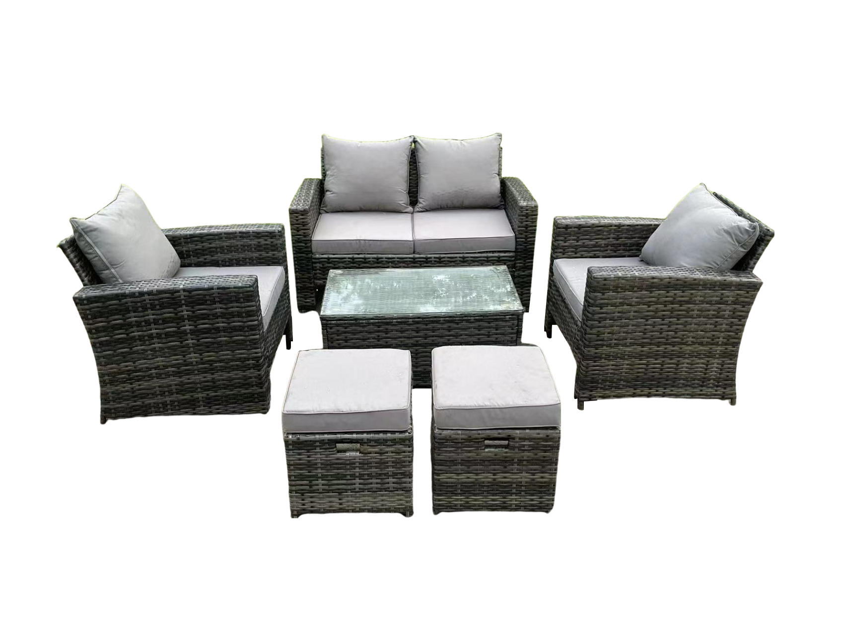 GARTENMÖBEL-SET Polyrattan Dunkelgrau 6-Sitzer - Dunkelgrau, Metall - Fimous