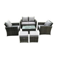 GARTENMÖBEL-SET Polyrattan Dunkelgrau 6-Sitzer - Dunkelgrau, Metall - Fimous