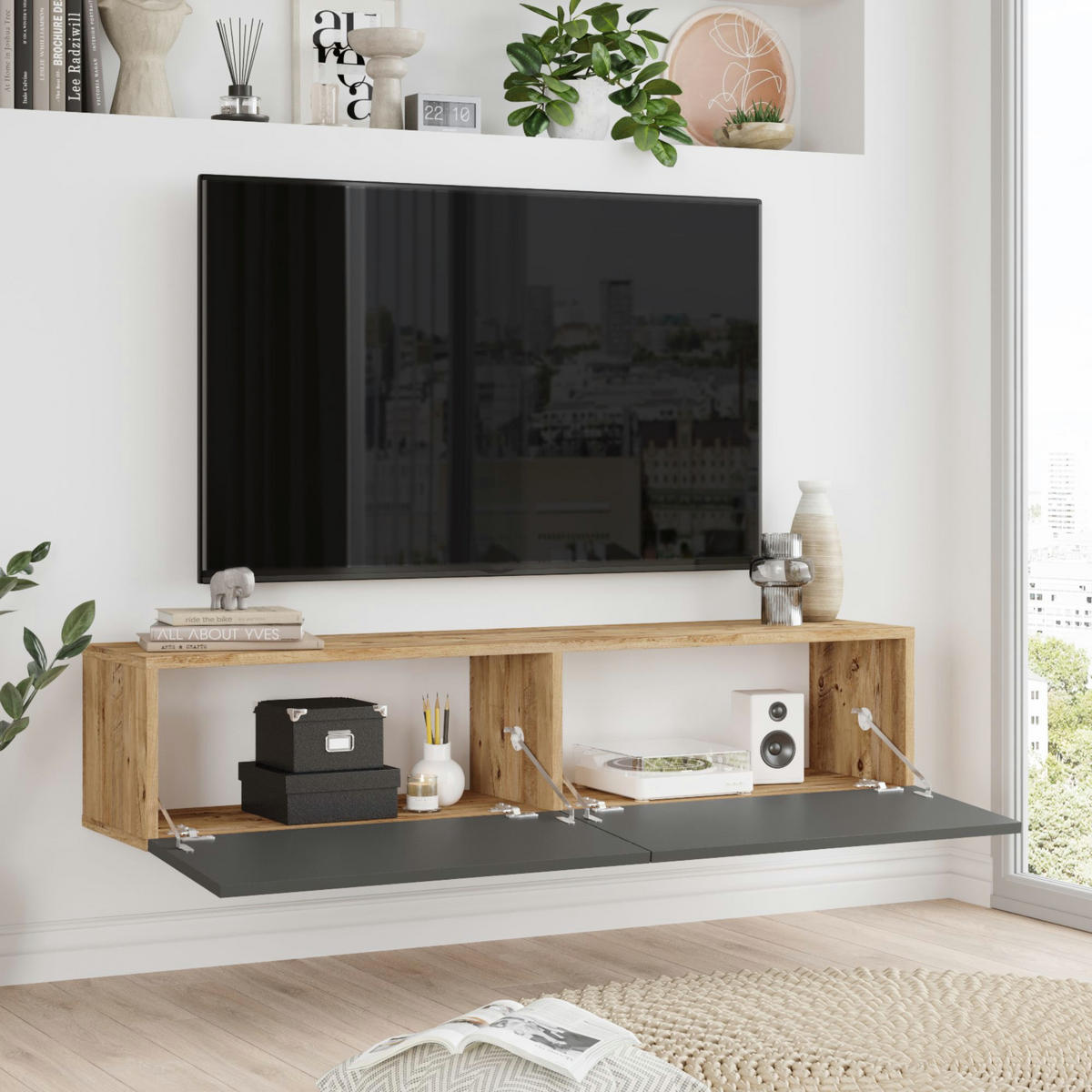 TV-ELEMENT Lapinlahti - Anthrazit, Holzwerkstoff (140/29.5/31.5cm) - [en.casa]