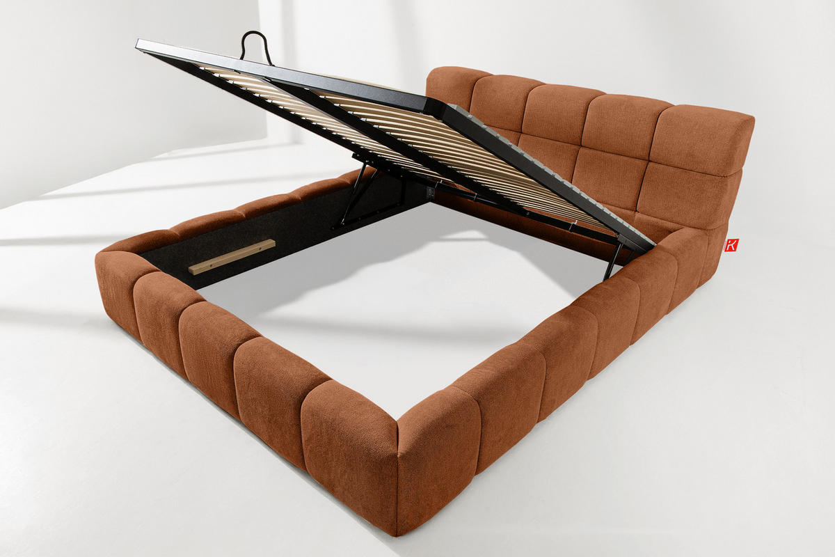 POLSTERBETT AERI 140/160/180/200 mit Rahmen und Bettkasten, orange - Orange, Holz/Holzwerkstoff (160/200cm) - KONSIMO®