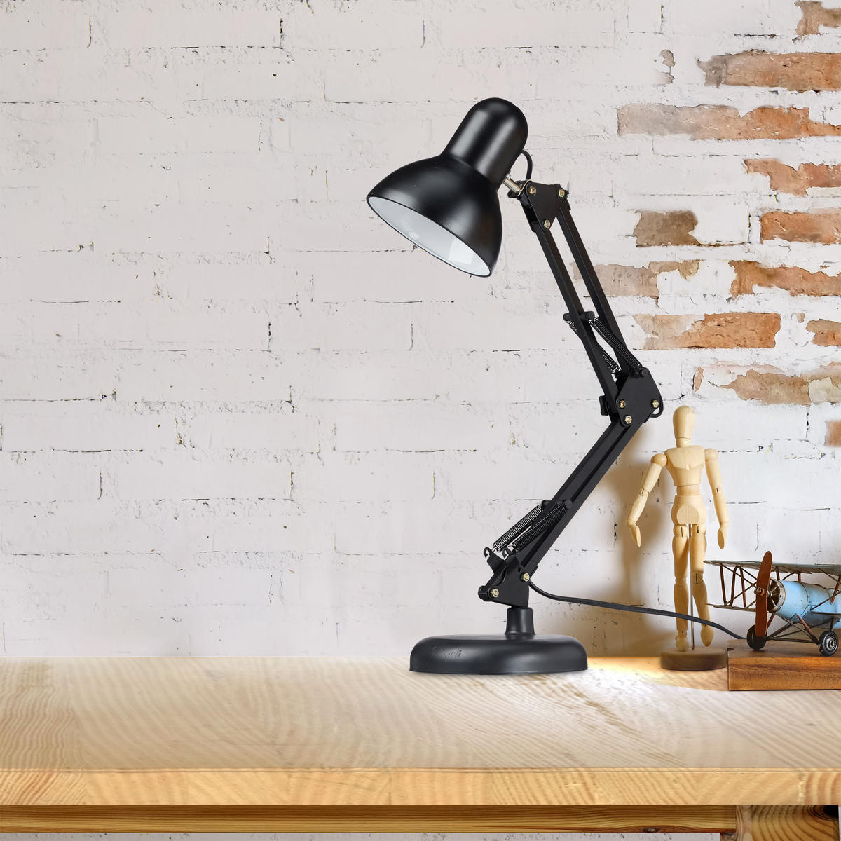 SCHREIBTISCHLAMPE - Schwarz, Kunststoff/Metall (15/28/50cm) - Relaxdays