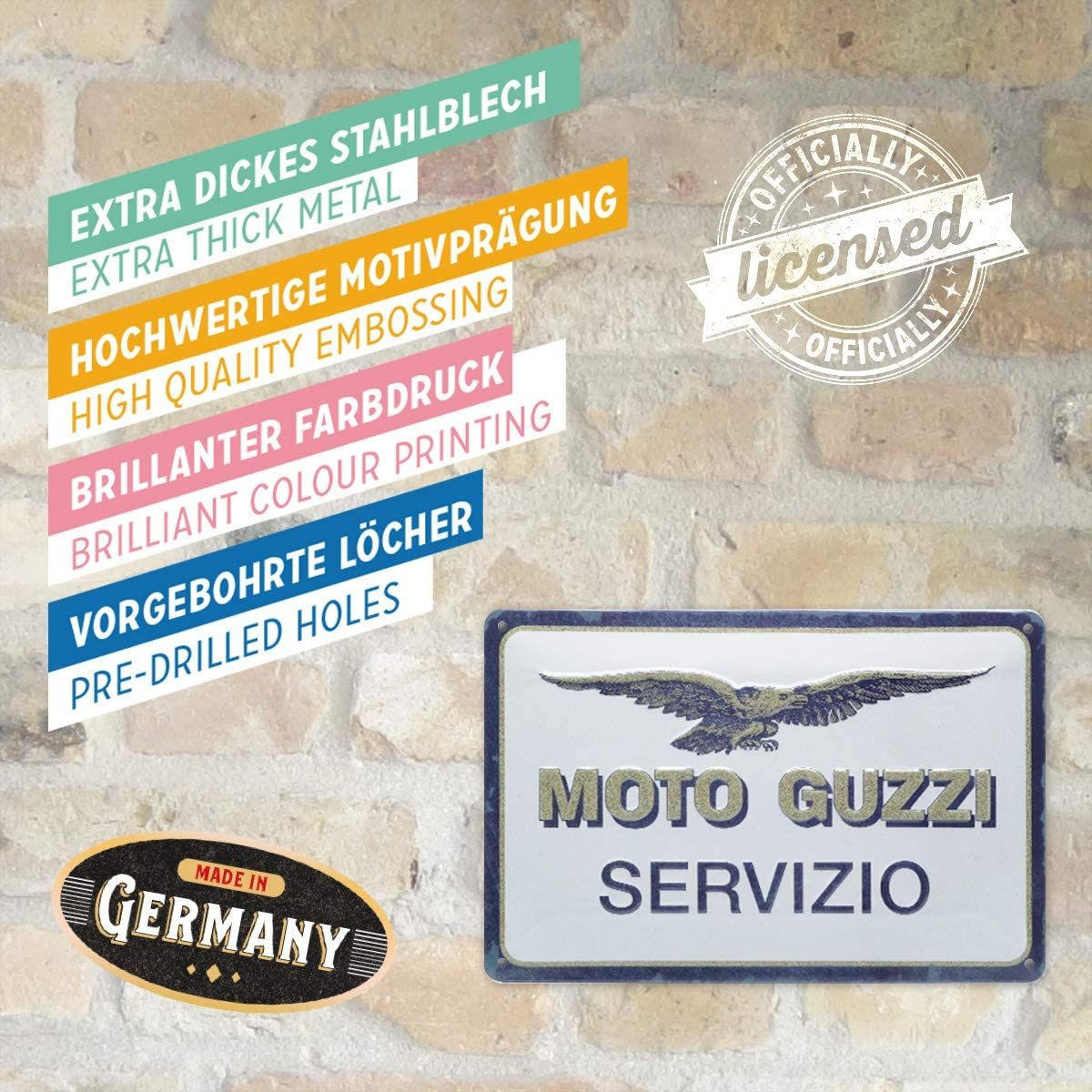 BLECHSCHILD 20/30 cm Moto Guzzi Servizio - Multicolor, Metall (30/20/0.2cm) - Nostalgic-Art