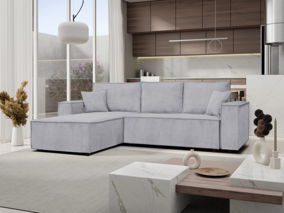 ECKSOFA Passio L-Form mit Schlaffunktion und Bettkasten 275 cm grau - Hellgrau, Kunststoff (275/190cm) - Margaret Hadas24