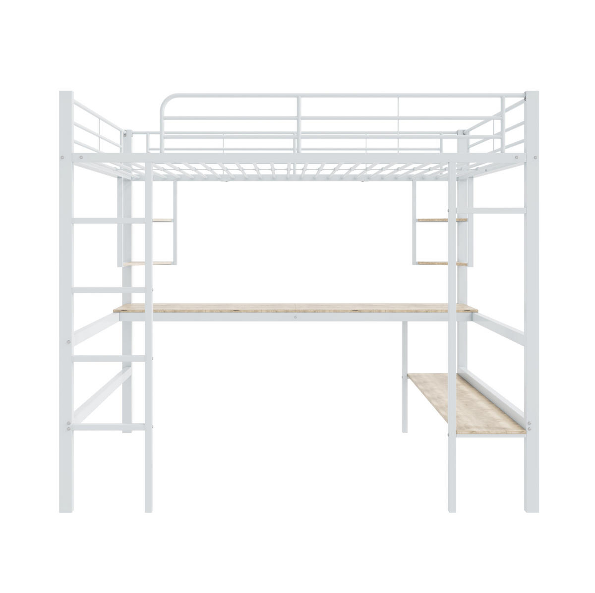 HOCHBETT aus Metall 140x200 cm Weiß mit Schreibtisch und Bücherregal - Weiß, Metall (140/200cm) - IVMEU