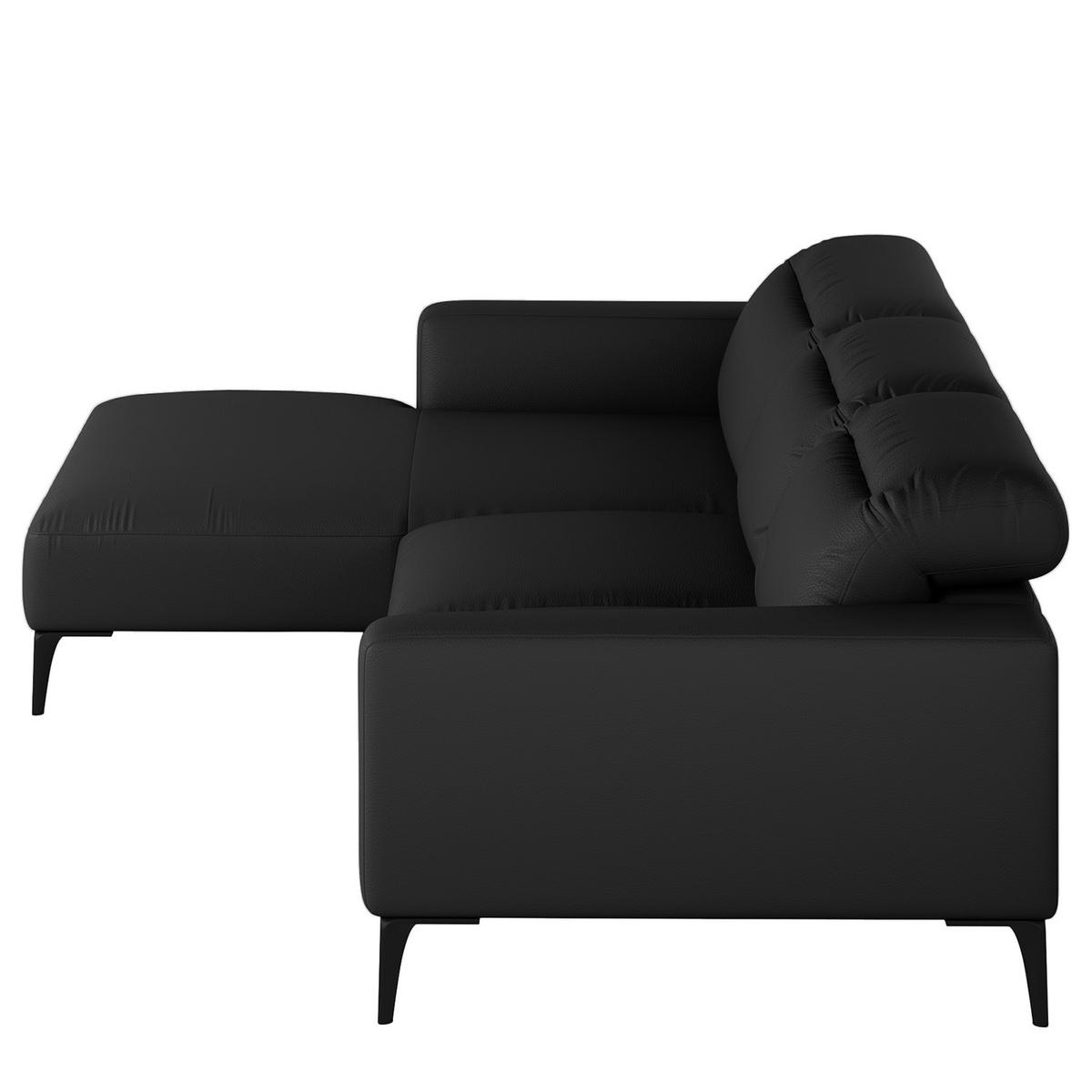 ECKSOFA mit Longchair - Schwarz, Leder/Metall (265/180cm) - home24