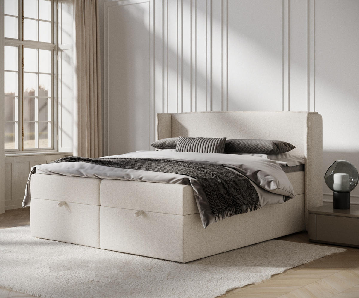 BOXBETT Passion Hellbeige 160/200 cm - Beige/Schwarz, Kunststoff/Textil (160/200cm) - Maison de Reve