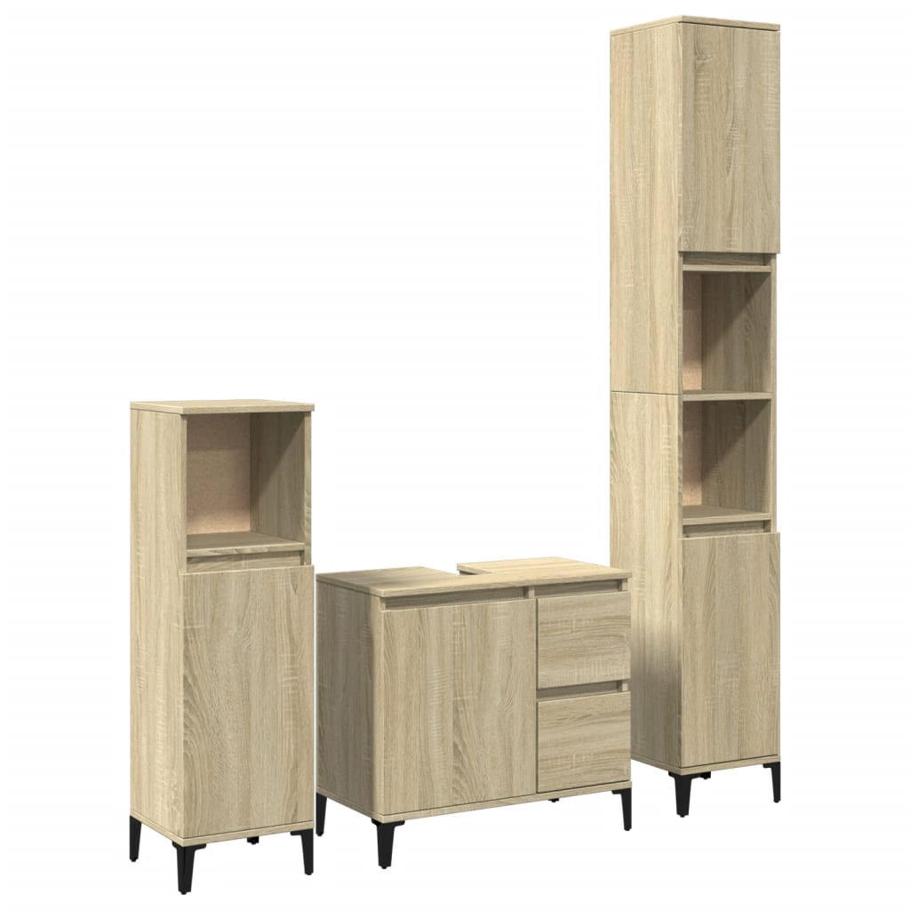 BADMÖBEL-SET 3-TLG. Sonoma-Eiche Holzwerkstoff - Braun, Holzwerkstoff (30/190/30cm) - vidaXL