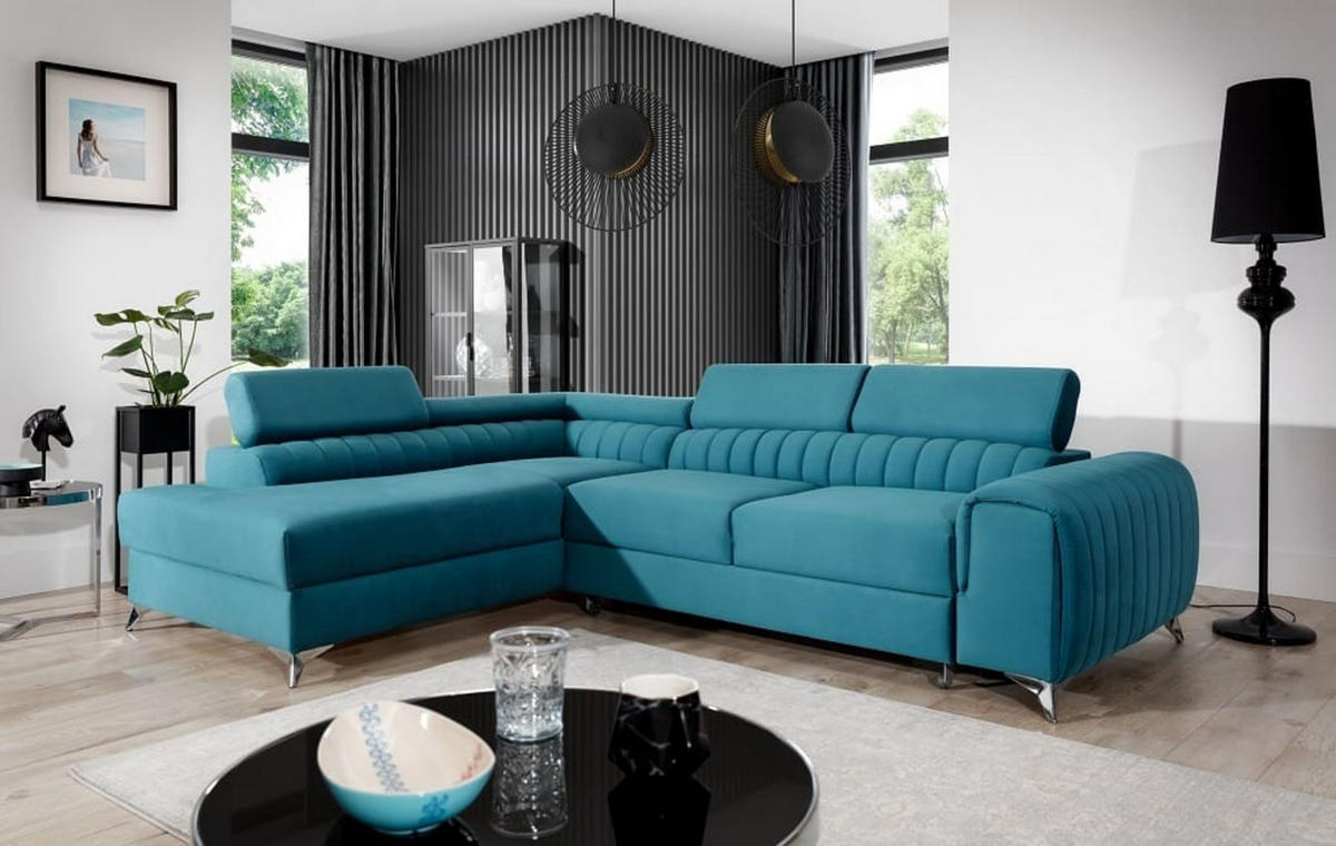 ECKSOFA - OLIVIER (Links, Blau) - Hellblau, Textil (275/205cm) - Möblo