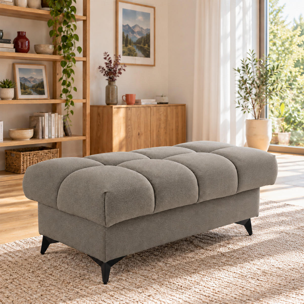 POUF PUDDING 110 x 60 cm Velours Beige - Beige/Schwarz, Holz/Textil (110/43/60cm) - Muffo