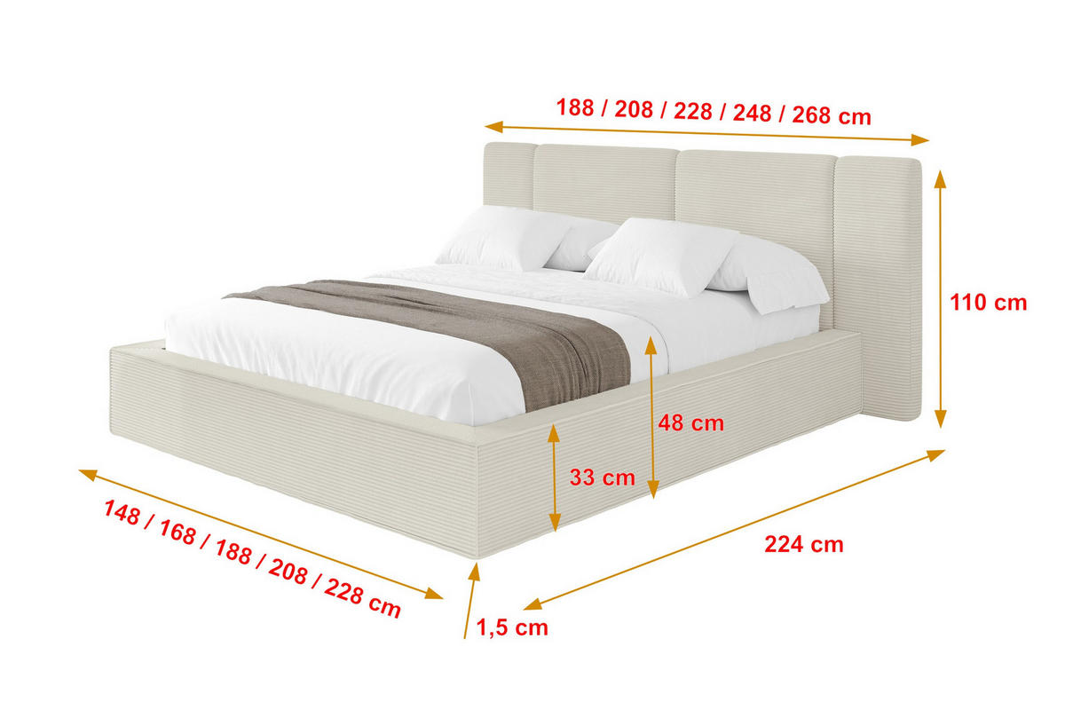 POLSTERBETT mit Bettkasten und Lattenrost, Boxbett ohne Matratze - RIVO 180x200 Creme - Sahara, Holzwerkstoff/Textil (180/200cm) - ALTDECOR