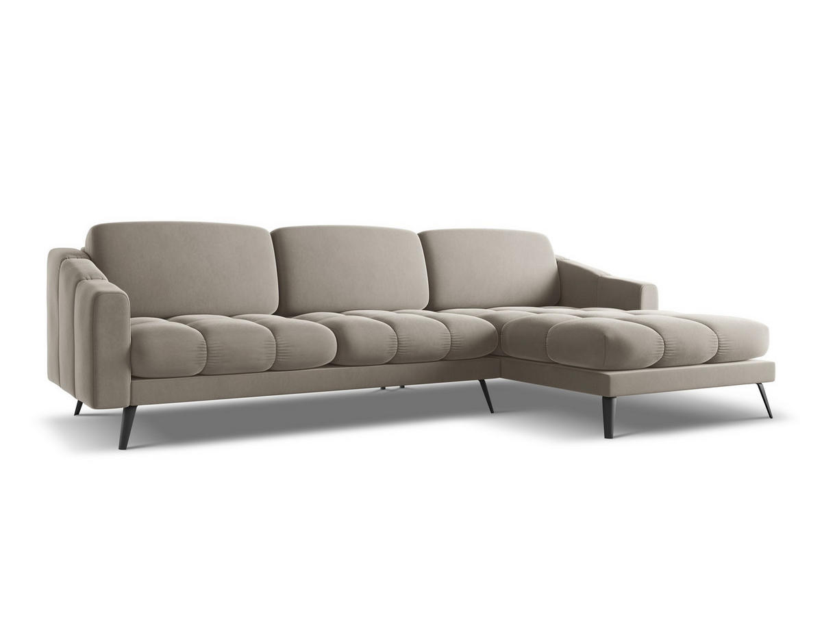 ECKSOFA Rechts Samt Stoff Grau - Taupe/Schwarz, Textil/Metall (264/160cm) - Makamii