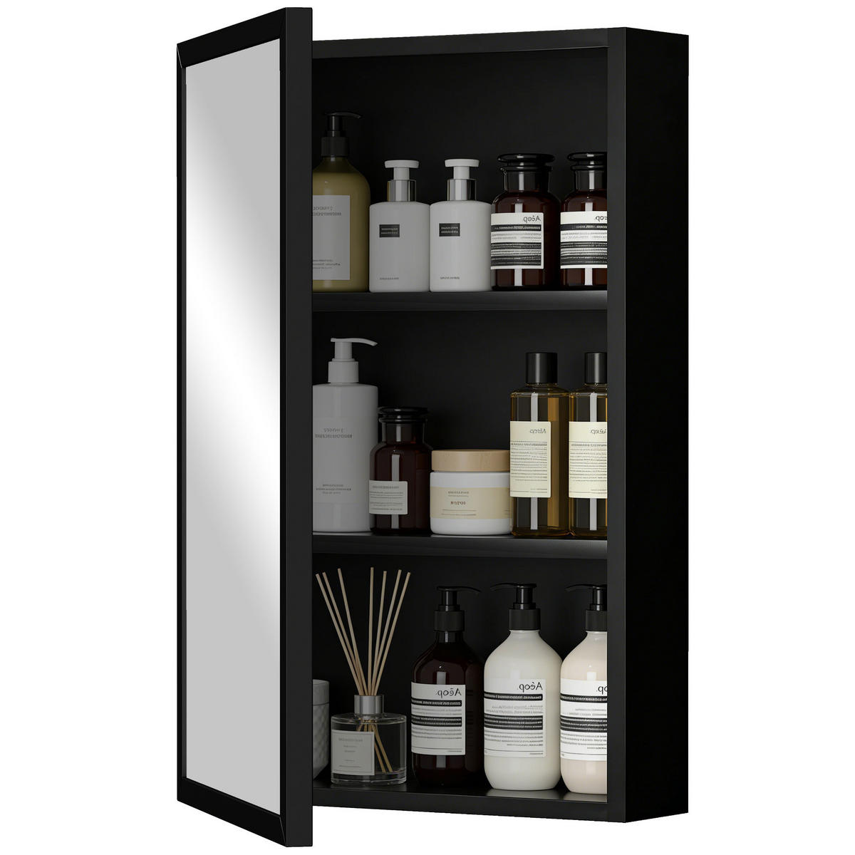 SPIEGELSCHRANK Schwarz 40/12/60 cm - Schwarz, Metall (40/60/12cm) - PANGIVO