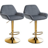 BARHOCKER 2er Set Prag Gold Samt dunkelgrau - Dunkelgrau/Goldfarben, Textil/Metall (51/109/52cm) - TPFLiving