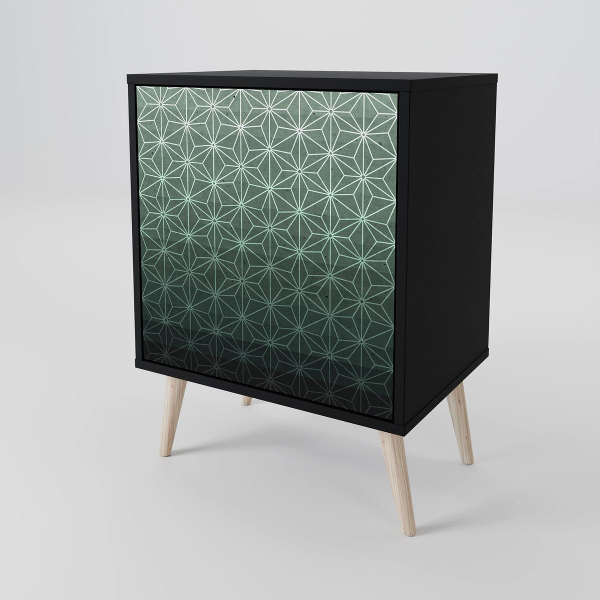 SIDEBOARD ORNAMENTAL GLIMMER, Schwarz, 57,5x42x67,5 cm, Schwarze Metall-Rahmenfüße - Multicolor/Schwarz, Holzwerkstoff/Metall (57.5/67.5/42cm) - SpaceRebels