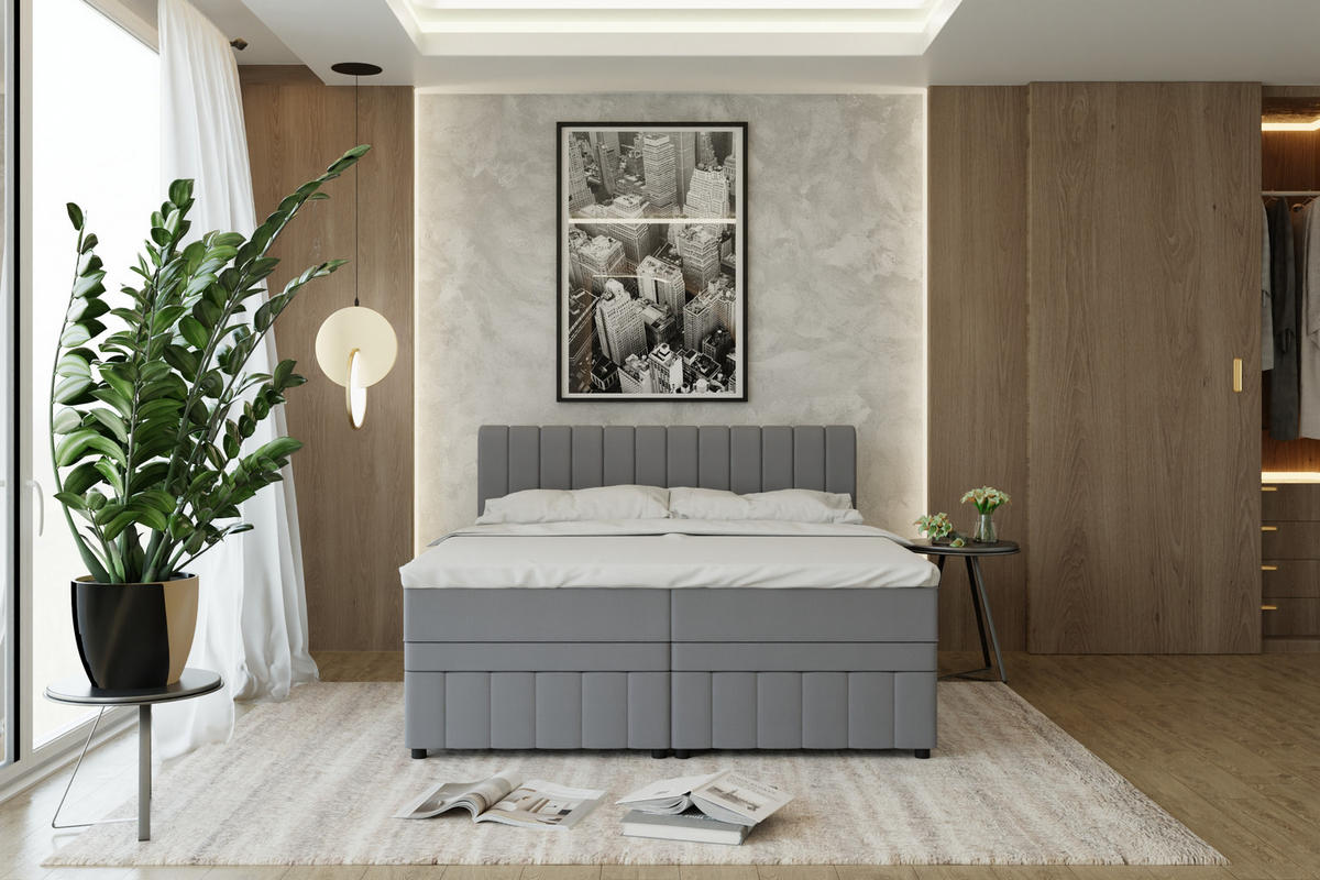 BOXBETT AVALON 180 x 200 cm mit Bettkasten und Topper - Dunkelgrau - Dunkelgrau, Holz - Panda Möbel