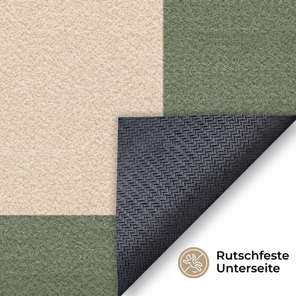 FUSSMATTE Schachbrettmuster - Grün - Beige - Blöcke Flurteppich 180x120 cm - Olivgrün, Kunststoff (180/120cm) - MuchoWow