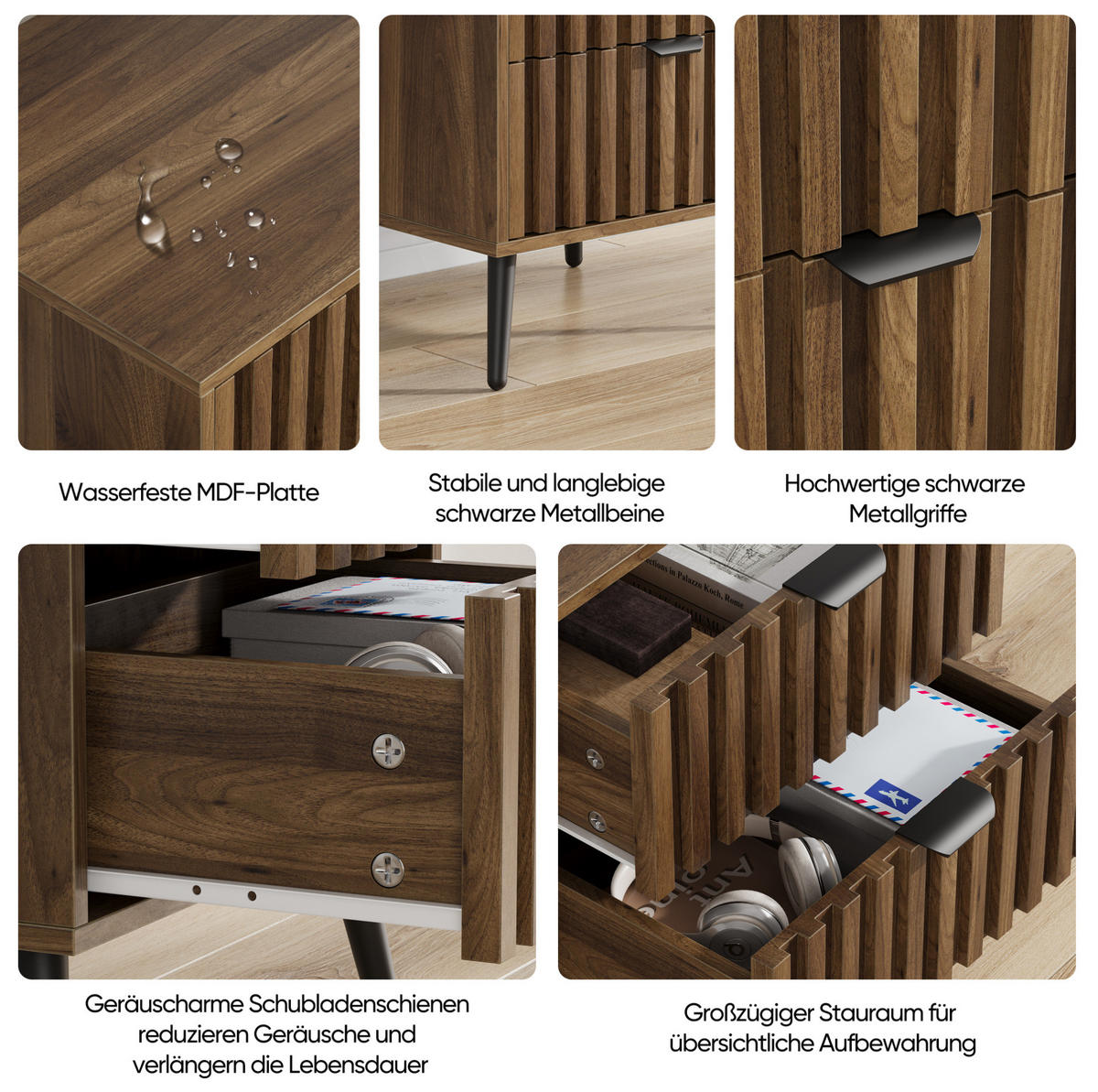 NACHTTISCH 45/53/40 cm Walnuss aus MDF mit 2 Schubladen - Braun, Holzwerkstoff (45/53/40cm) - OKMYHOME