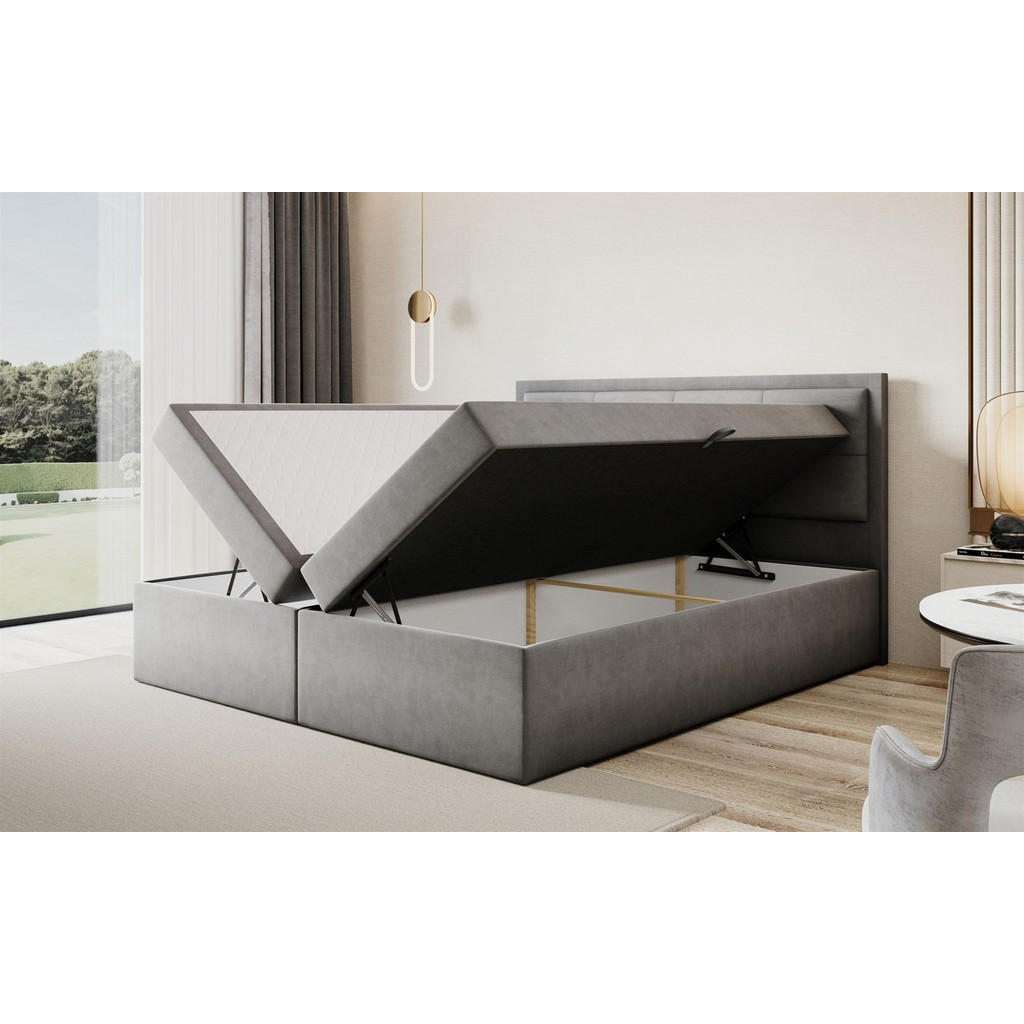 Thumbnail - Fun Möbel Boxbett, Blaugrau, Textil, 160x200 cm, Schlafzimmer, Betten, Boxspringbetten