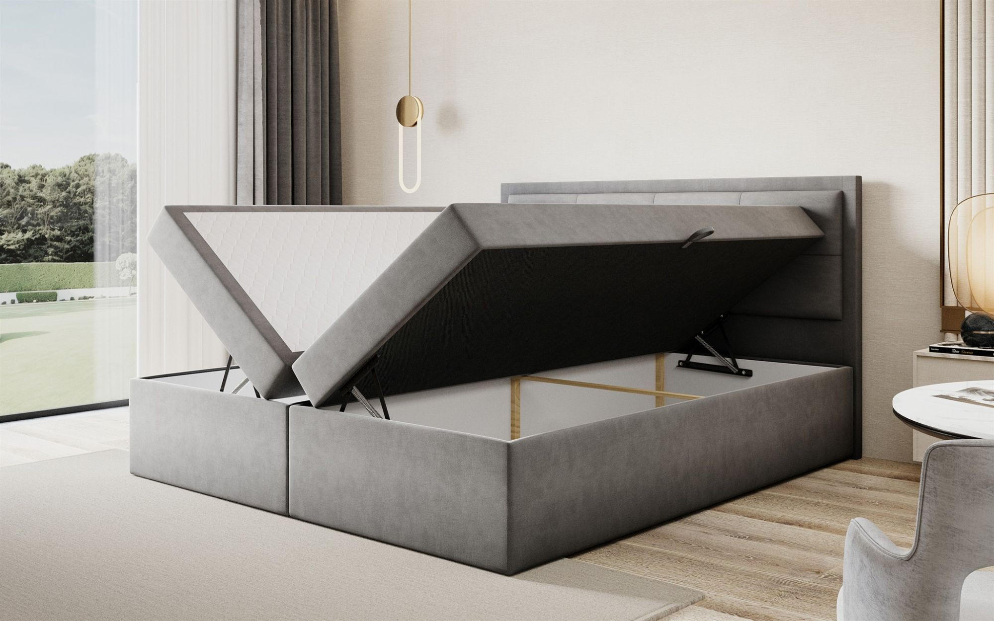 Thumbnail - Fun Möbel Boxbett, Bordeaux, Textil, 140x220 cm, Schlafzimmer, Betten, Boxspringbetten