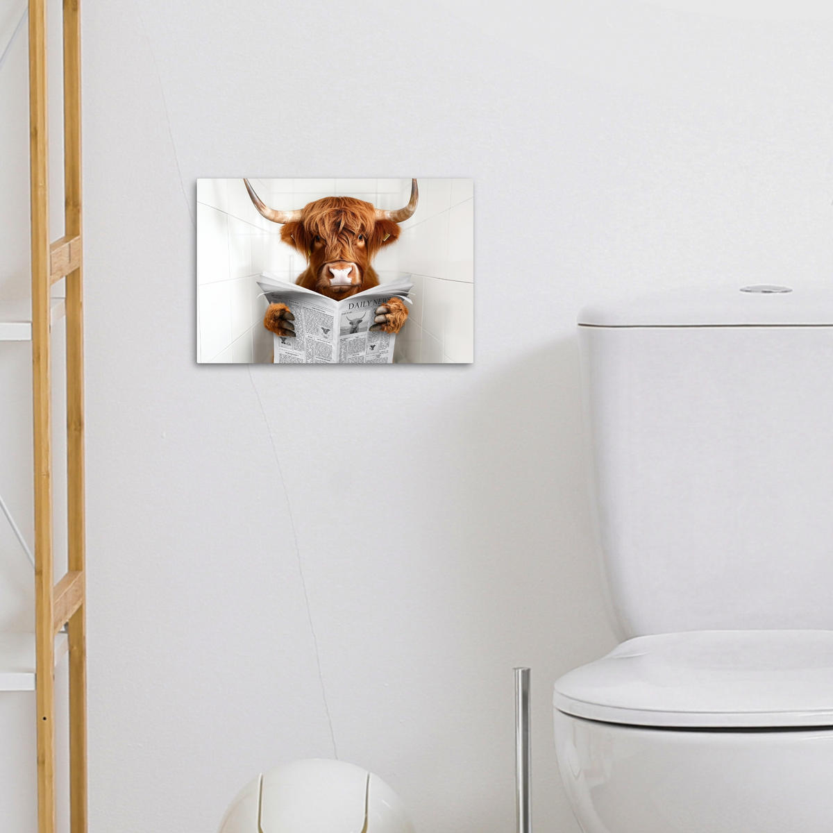 LEINWANDBILD Schottischer Highlander - Tier - Zeitung - Toilette 30x20 cm - Kastanienfarben, Textil (30/20cm) - MuchoWow