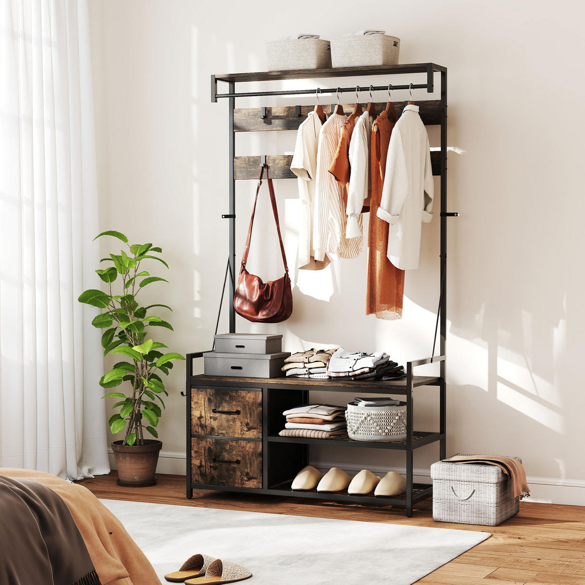 GARDEROBENSTÄNDER mit Sitzbank 100/40/180 cm - Braun, Holzwerkstoff (40/180/100cm) - HOMCOM