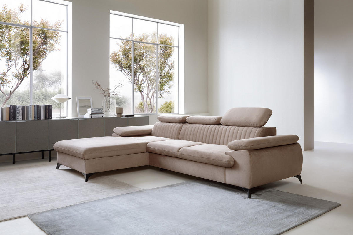 ECKSOFA 280 cm Xanto M, Schlaffunktion, verstellbaren Kopfstützen, Links, Hellbraun - Hellbraun, Holz (280/193cm) - Emporius