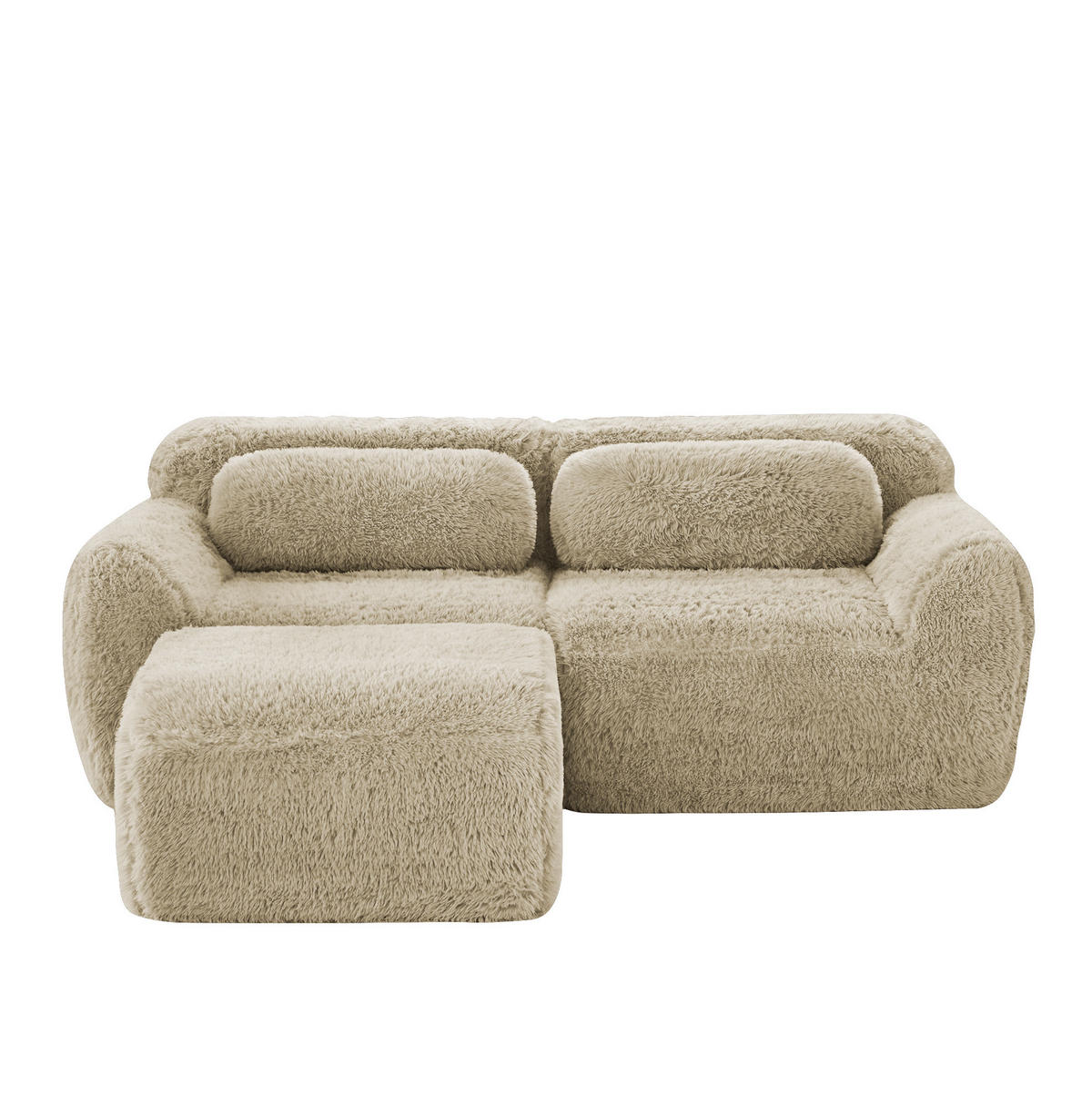 ECKSOFA in L-Form modular mit Ottoman, Premium-Plüschstoff und ohne Montage, Hellkhaki - Beige, Textil (204/179cm) - Redom