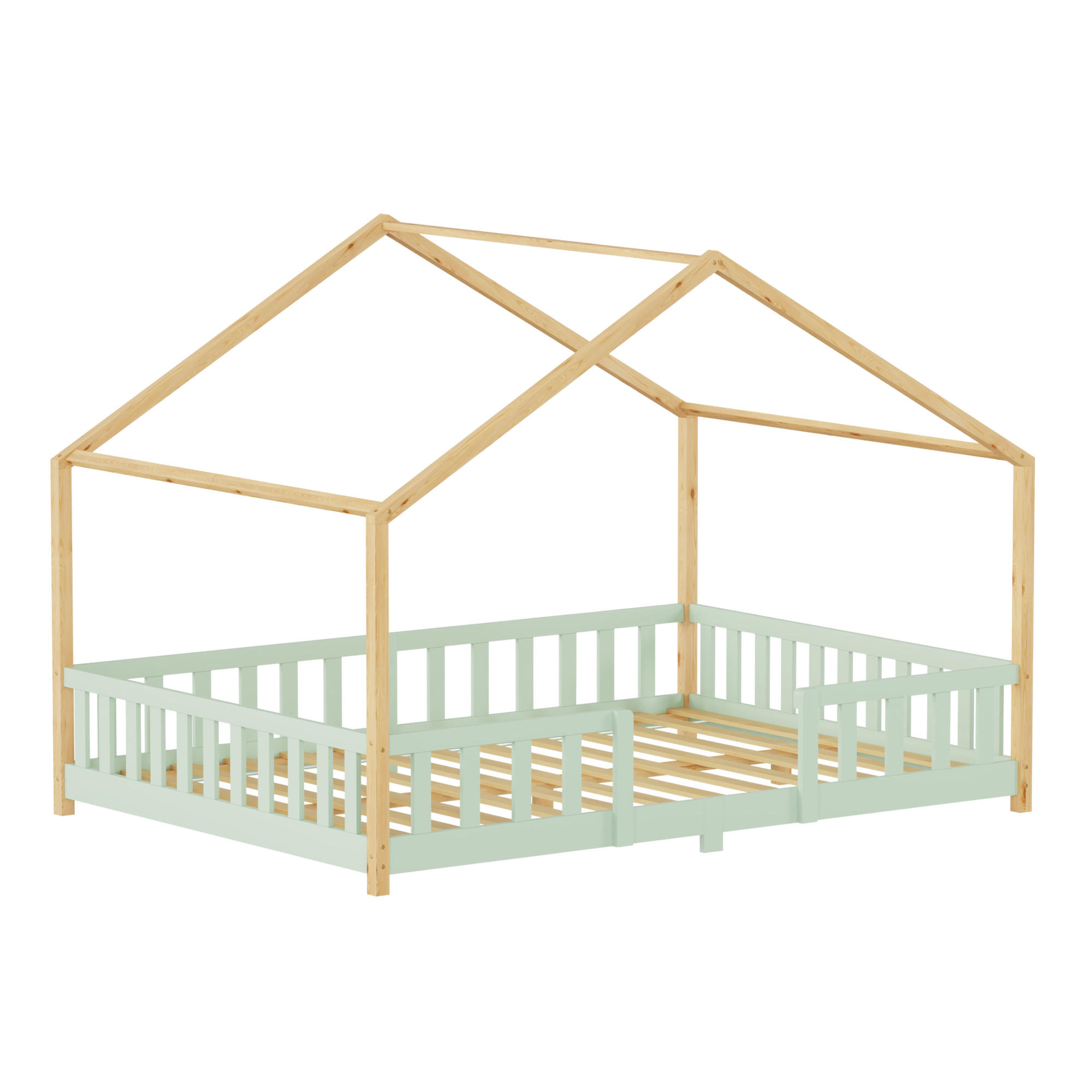 HAUSBETT Treviolo - Naturfarben/Mintgrün, Holz (140/200cm) - [en.casa]