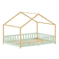 HAUSBETT Treviolo - Naturfarben/Mintgrün, Holz (140/200cm) - [en.casa]