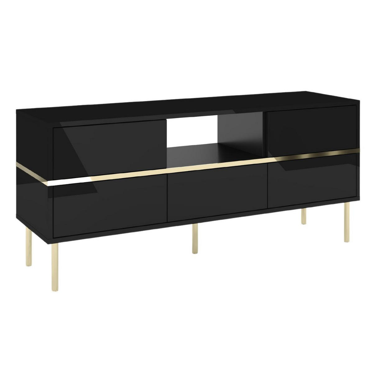 LOWBOARD Marika, Schwarz, Gold, Hochglanz - Goldfarben/Schwarz, Holzwerkstoff/Metall (137.5/60.5/39.5cm) - Dancan