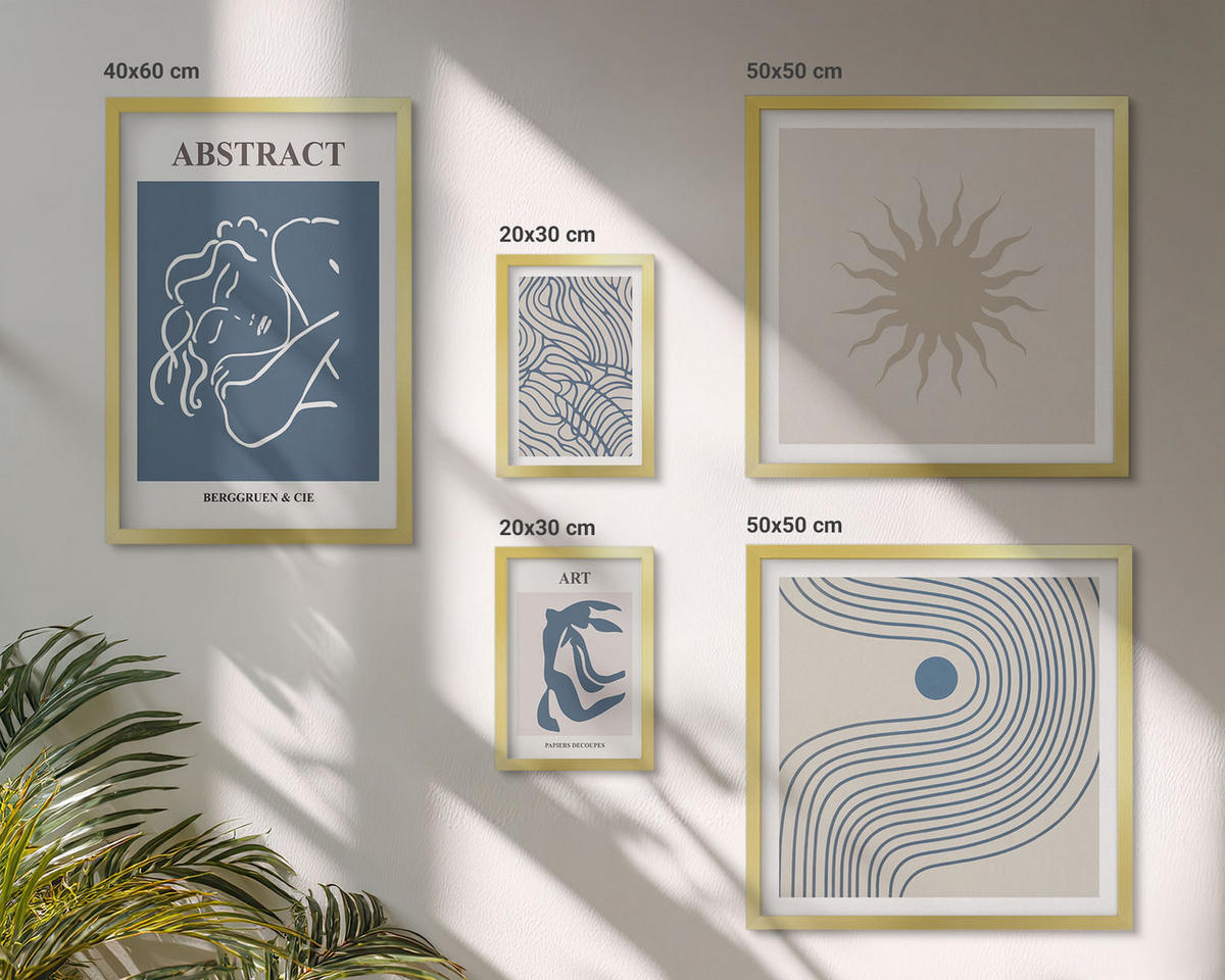 WANDBILDER 5er Set - 50x50 cm & 20x30 cm & 40x60 cm Goldrahmen - Matisses stilvolle abstrakte Muster - Goldfarben, Kunststoff (40/60cm) - ArtPrintCave
