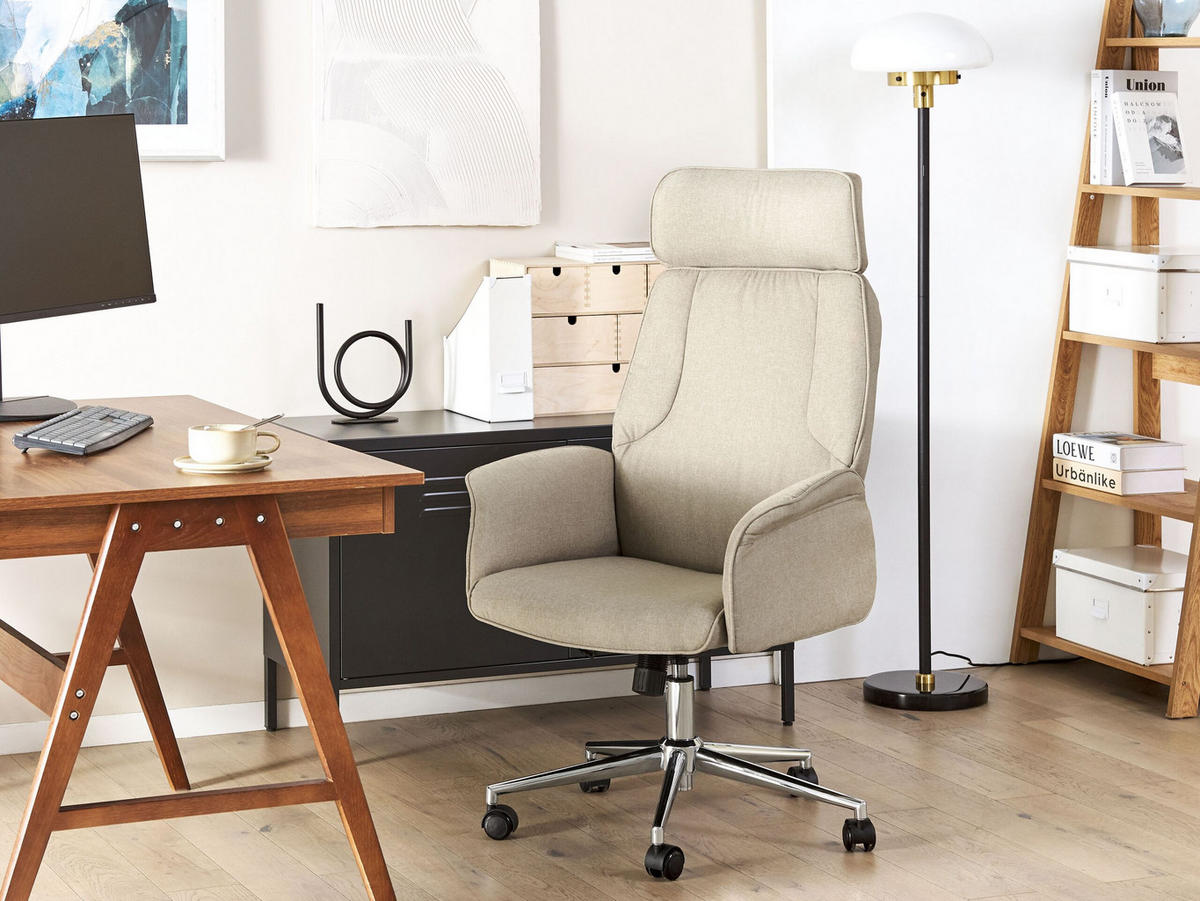 BÜROSTUHL Polyester Beige Pilot - Beige, Textil/Metall (72/117/72cm) - Beliani