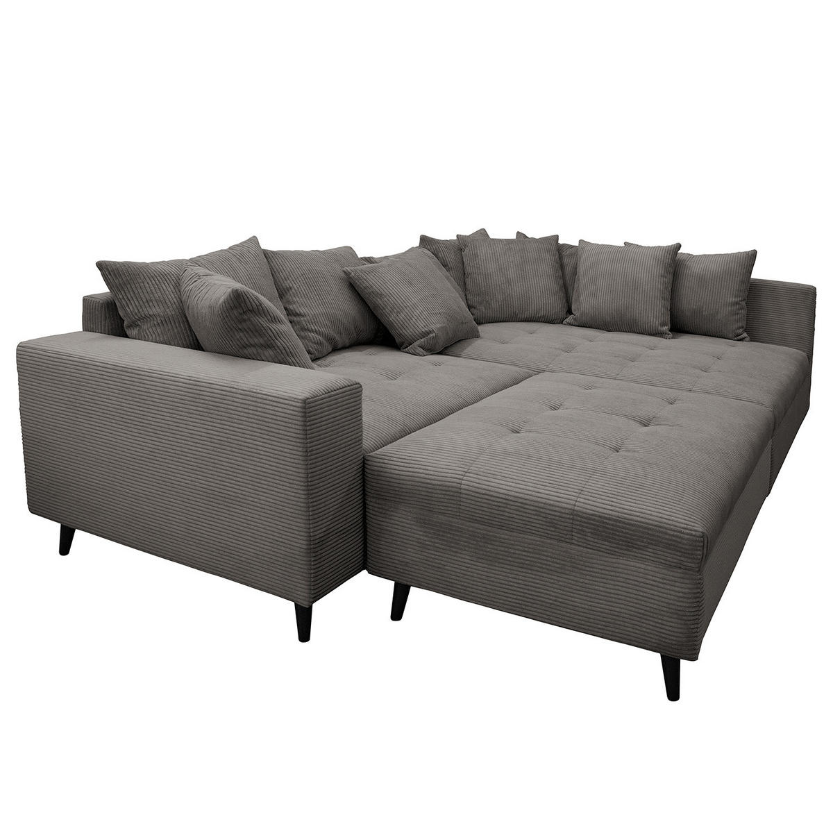 ECKSOFA mit Ottomane und Hocker - Schwarz/Grau, Birkenholz/Textil (247/174cm) - home24