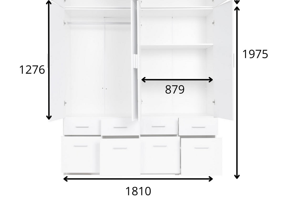 KLEIDERSCHRANK TAVORA 05 - 180,3×197,5×53,5 cm 2 Türen mit Kleiderstange Weiß / Hochglanz - Weiß Hochglanz, Holz/Holzwerkstoff (180/197/53cm) - Milaros Markt