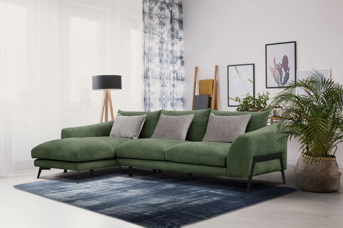 ECKSOFA WINTER 4-Sitzer, dunkelgrün - Dunkelgrün/Schwarz, Holzwerkstoff/Textil (158/269cm) - Courtois Laville