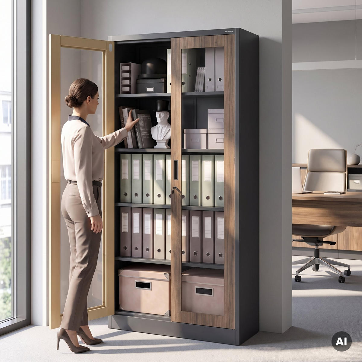 VITRINENSCHRANK Amelia 185x90x40 cm - Anthrazit/Nussbaumfarben, Metall (90/185/40cm) - Jan Nowak